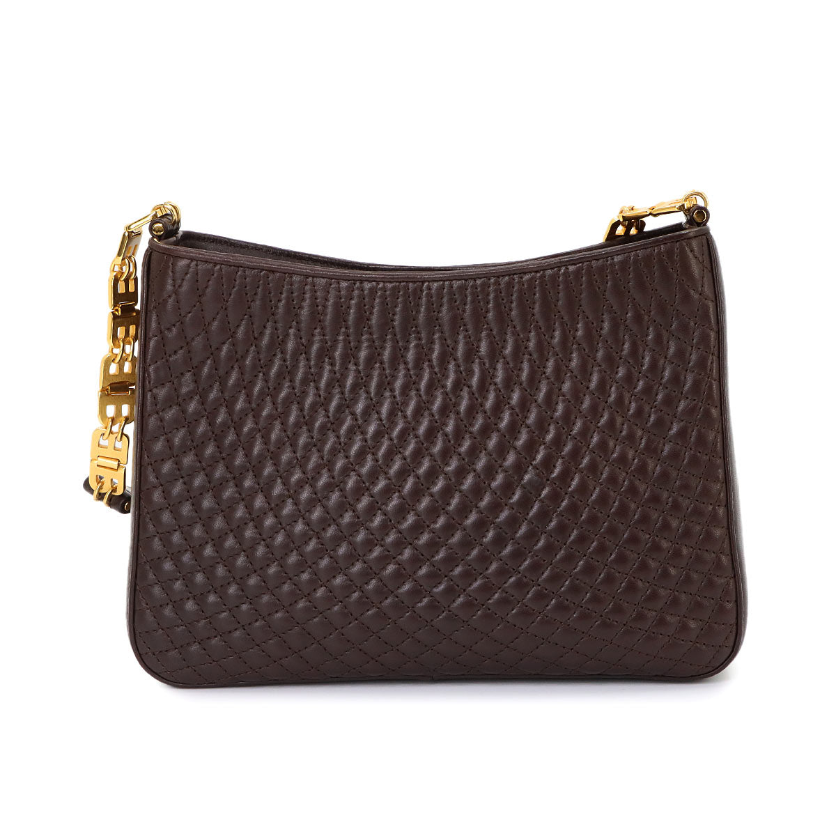 B Chain Shoulder Bag Leather Brown Purse