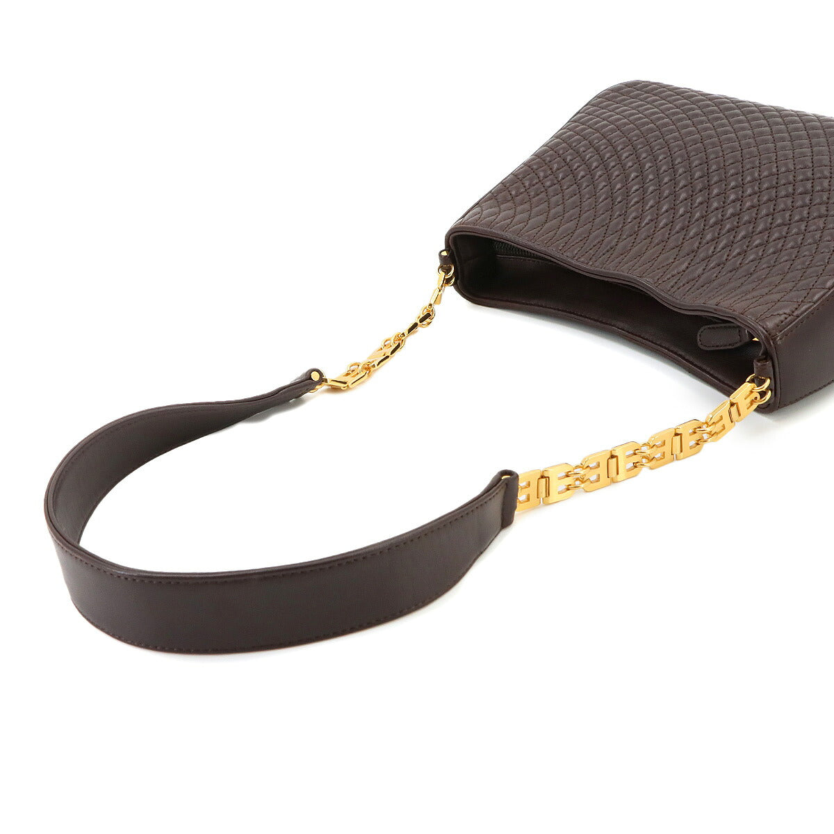 B Chain Shoulder Bag Leather Brown Purse