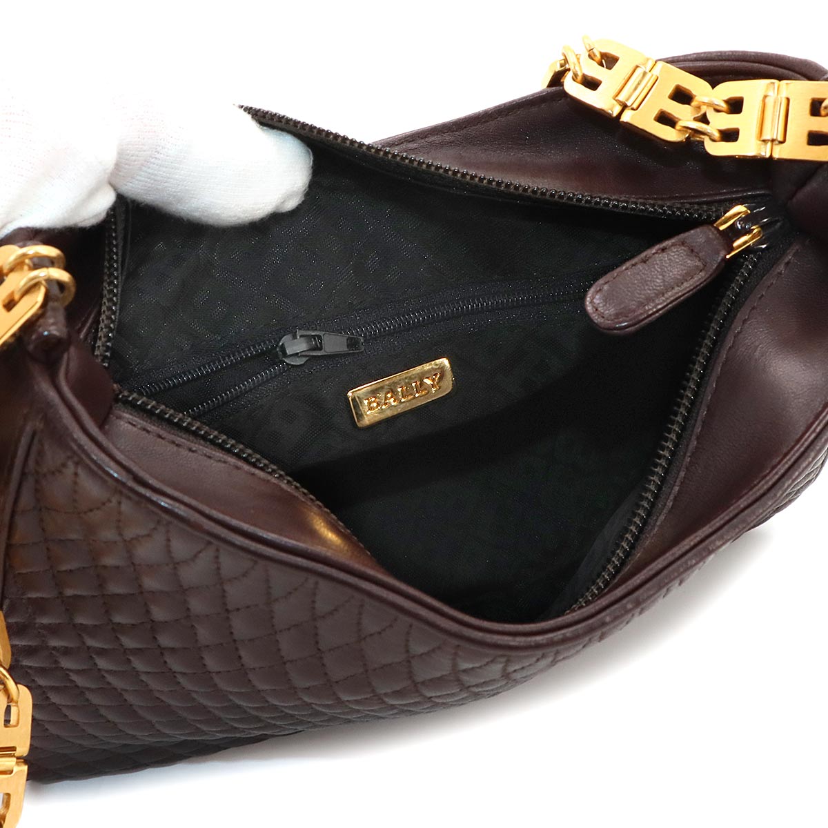 B Chain Shoulder Bag Leather Brown Purse