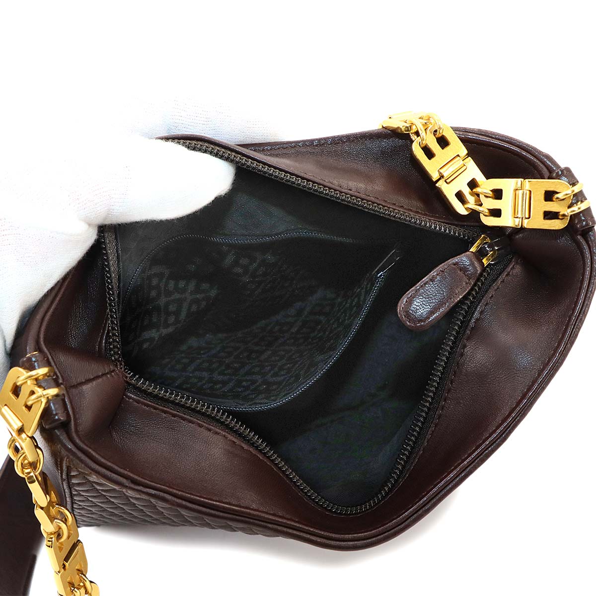 B Chain Shoulder Bag Leather Brown Purse