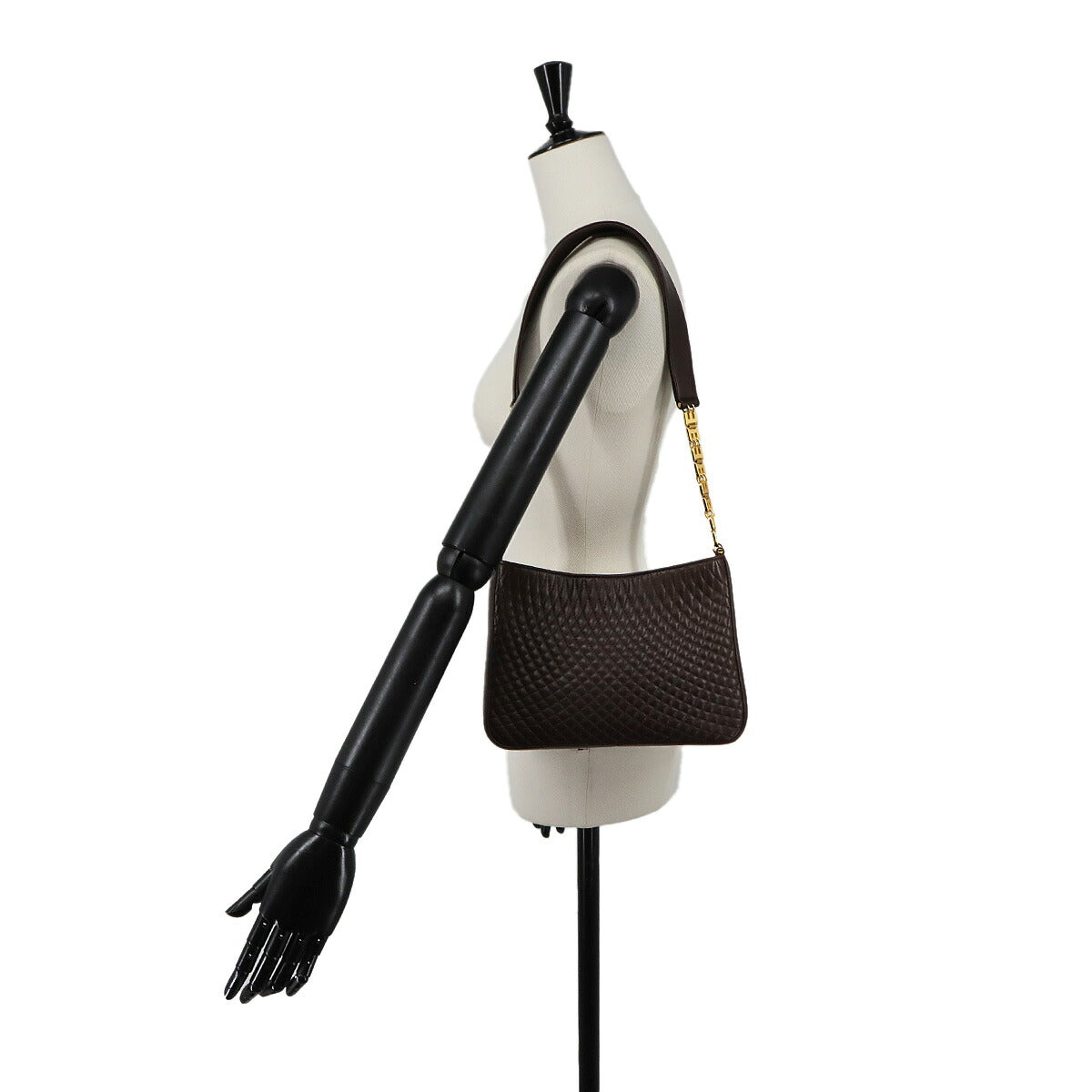 B Chain Shoulder Bag Leather Brown Purse