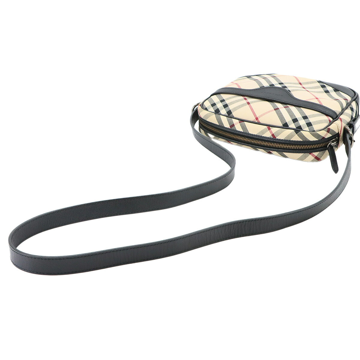 Plaid Shoulder Bag Canvas Leather Beige Black Purse