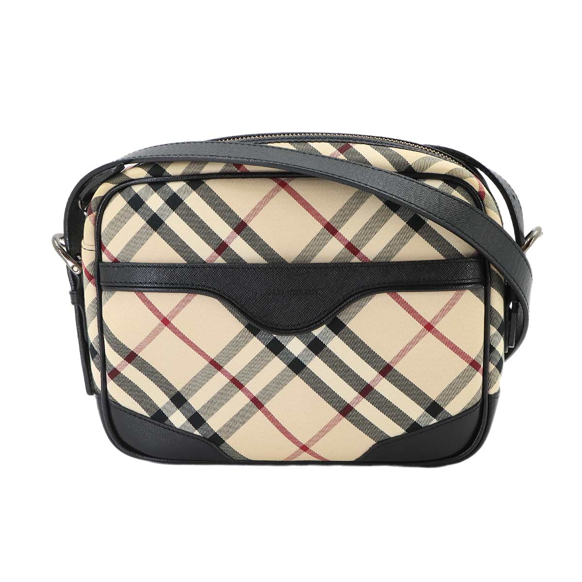 Plaid Shoulder Bag Canvas Leather Beige Black Purse
