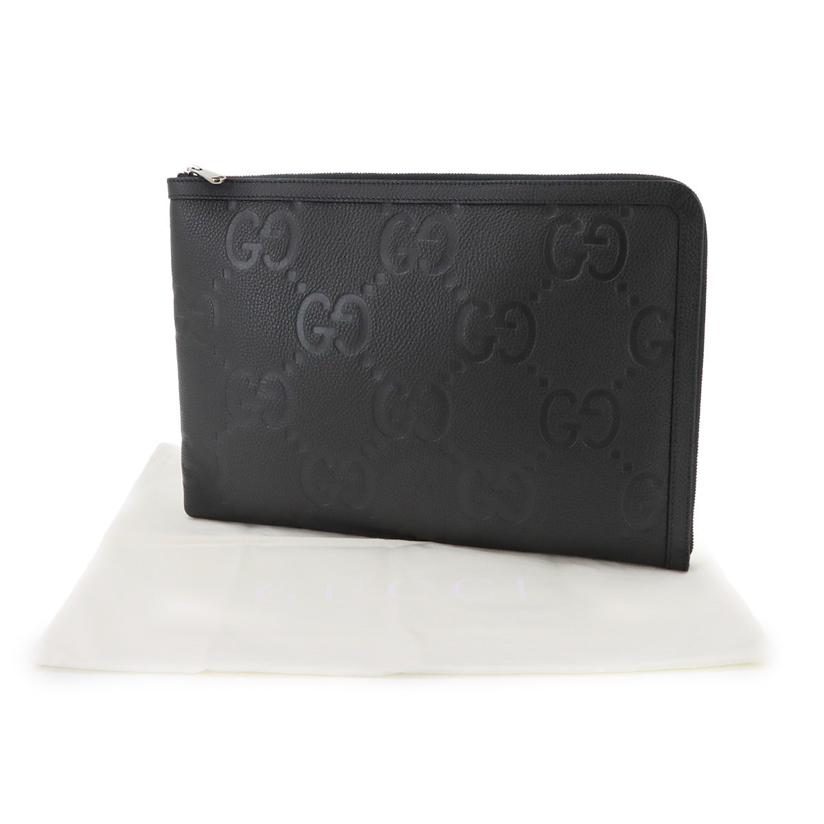 Jumbo GG Document Case Clutch Bag Leather Black 792262
