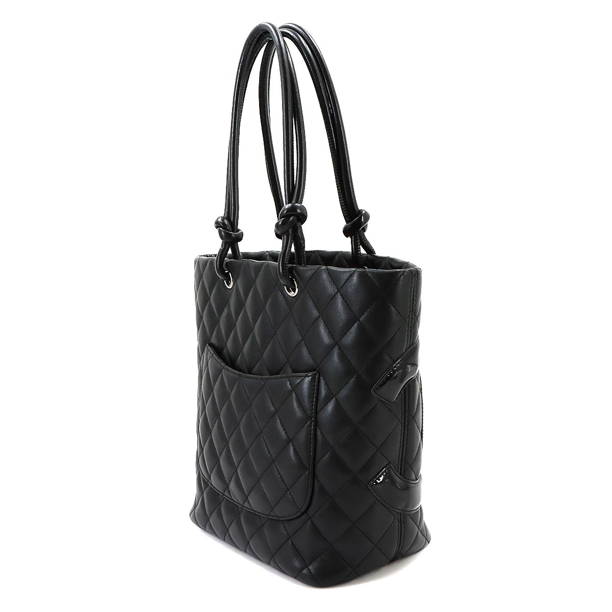 Cambon Line Medium Tote Bag Leather Enamel Black A25167 Purse