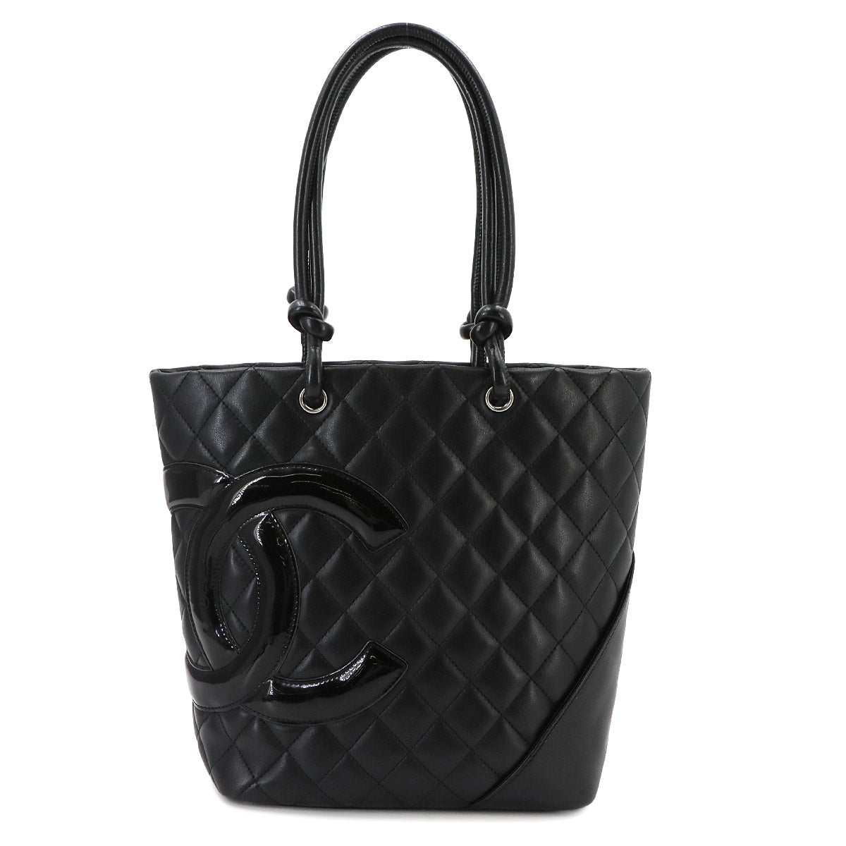 Cambon Line Medium Tote Bag Leather Enamel Black A25167 Purse