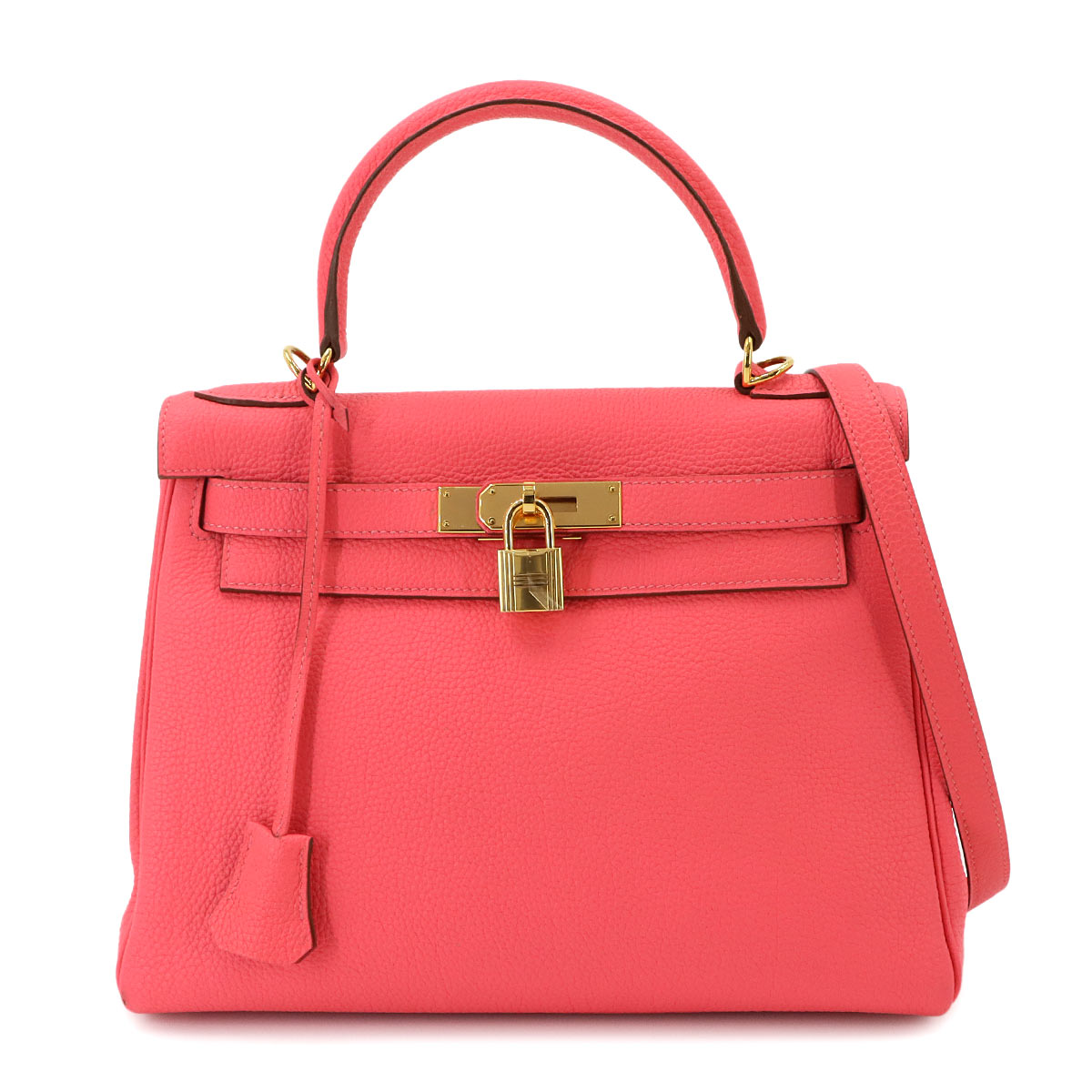 Kelly 28 2way Hand Shoulder Bag Veau Togo Rose Lipstick Purse