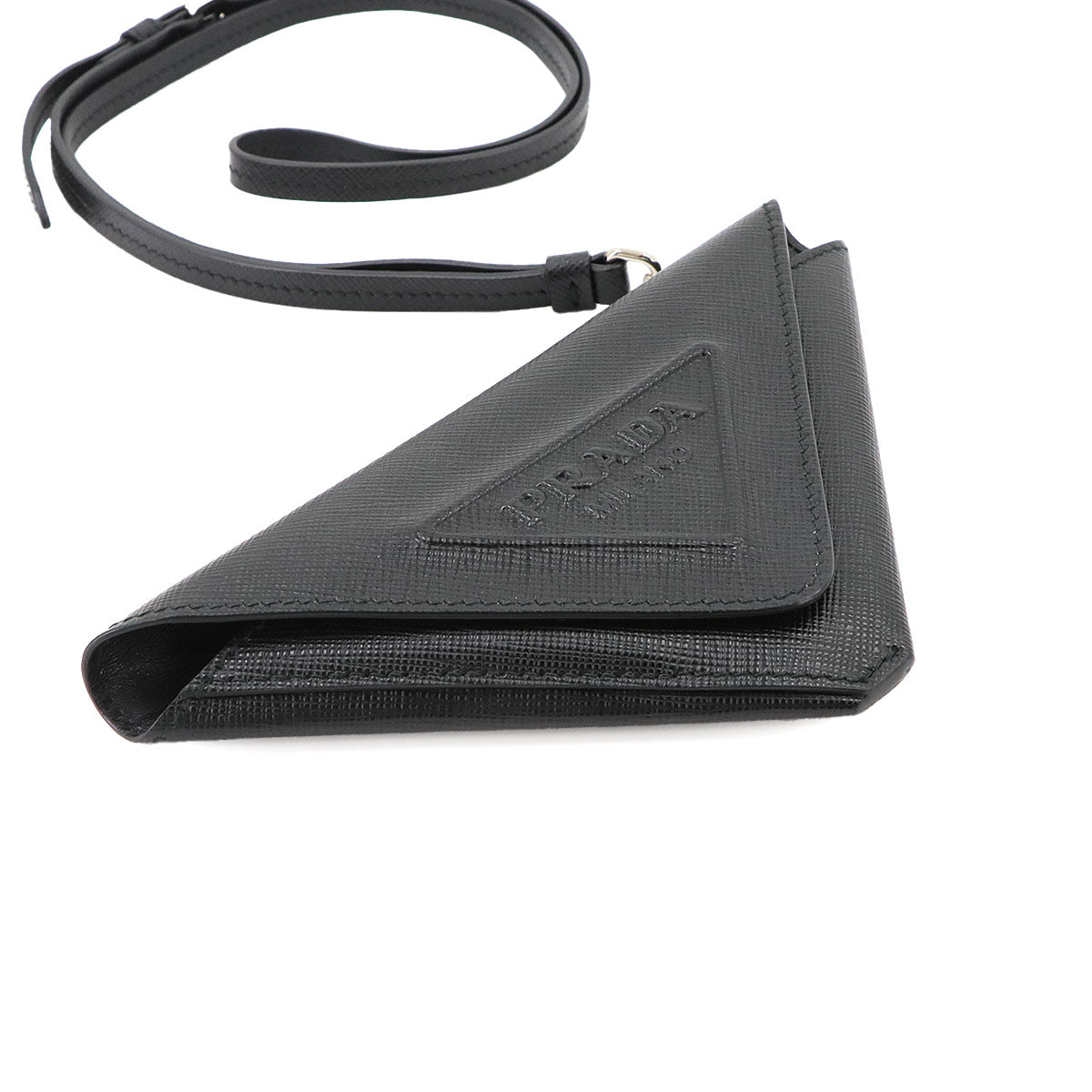 Triangle Pouch Saffiano Leather Black 1TL445 Purse