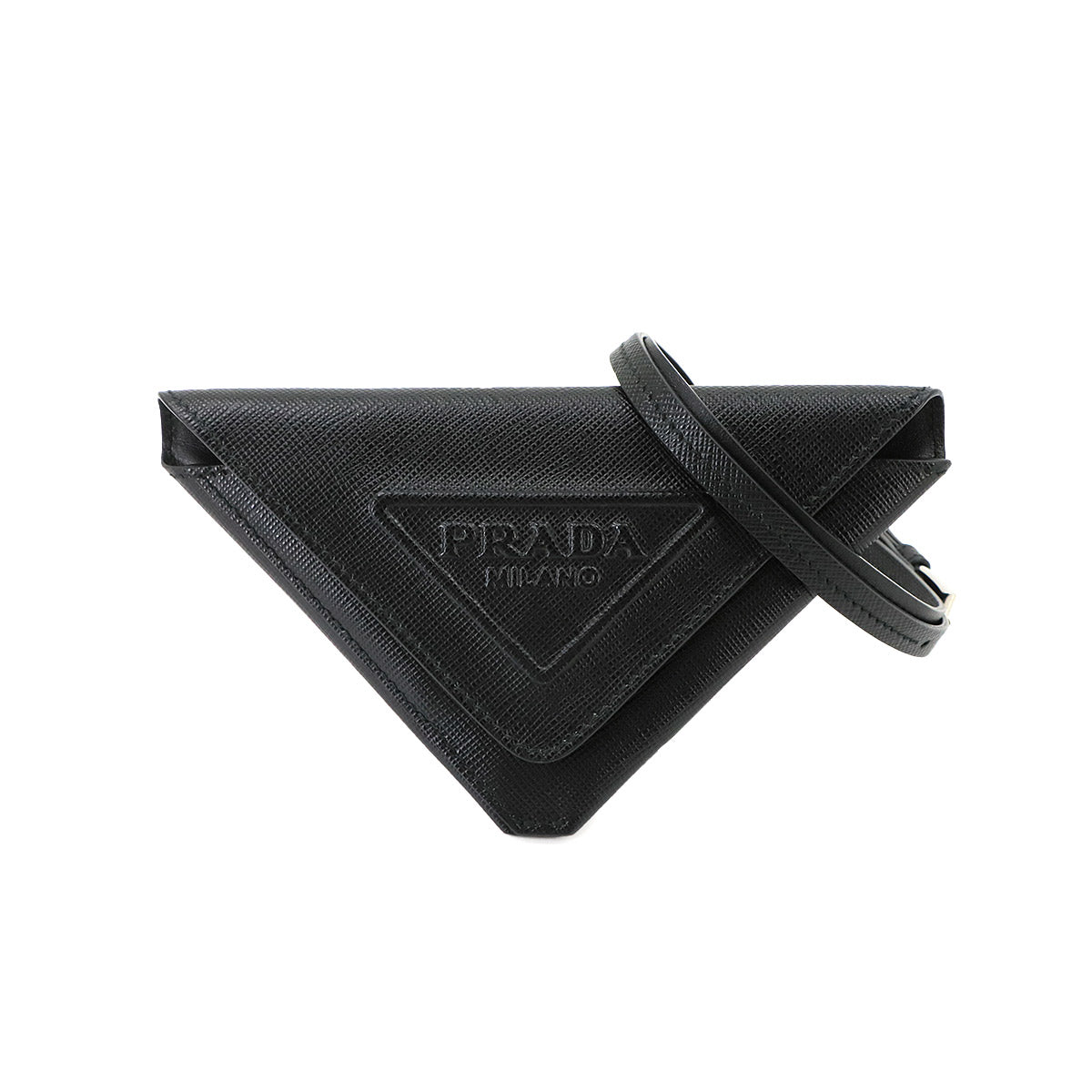 Triangle Pouch Saffiano Leather Black 1TL445 Purse