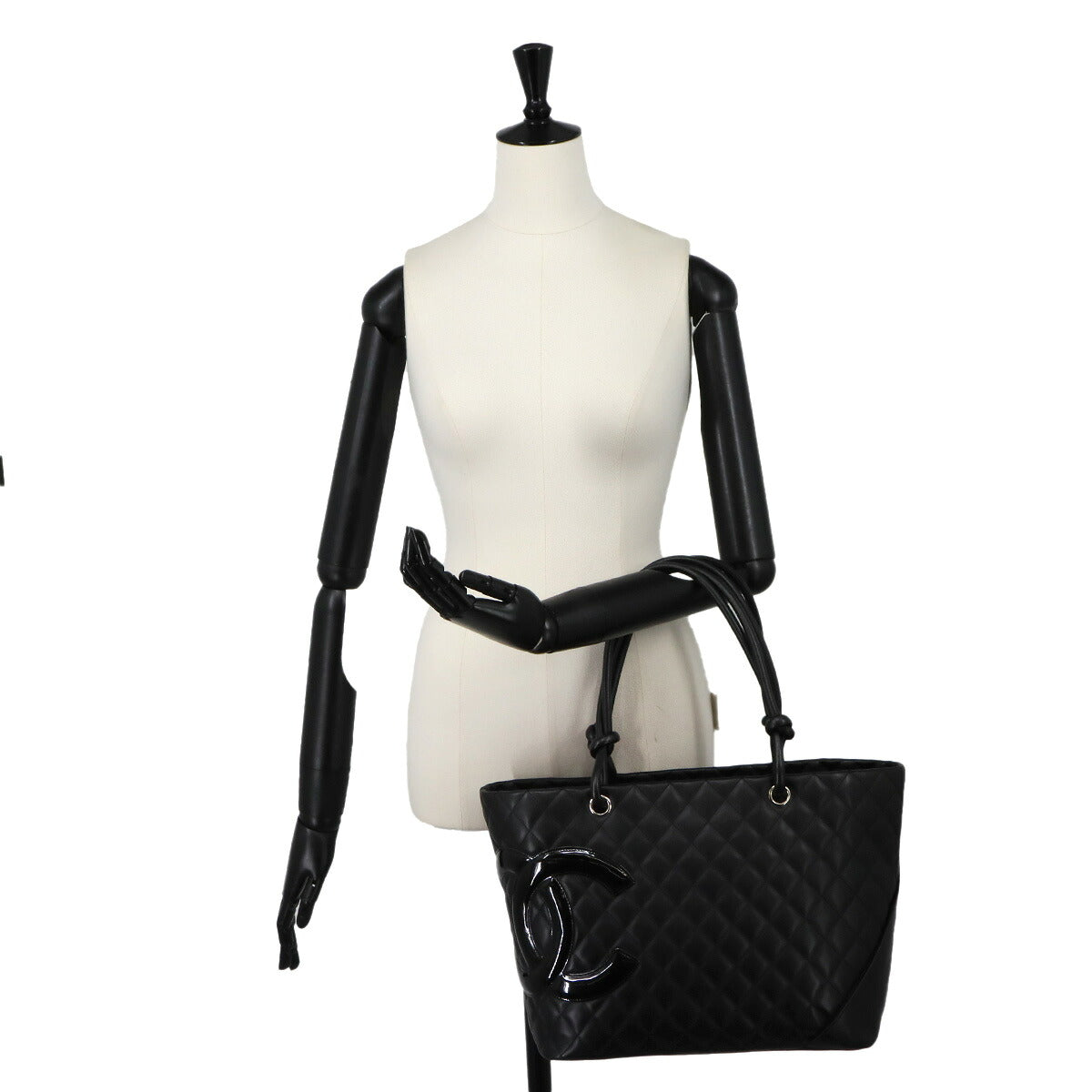 Cambon Line Large Tote Bag Leather Enamel Black A25169 Purse