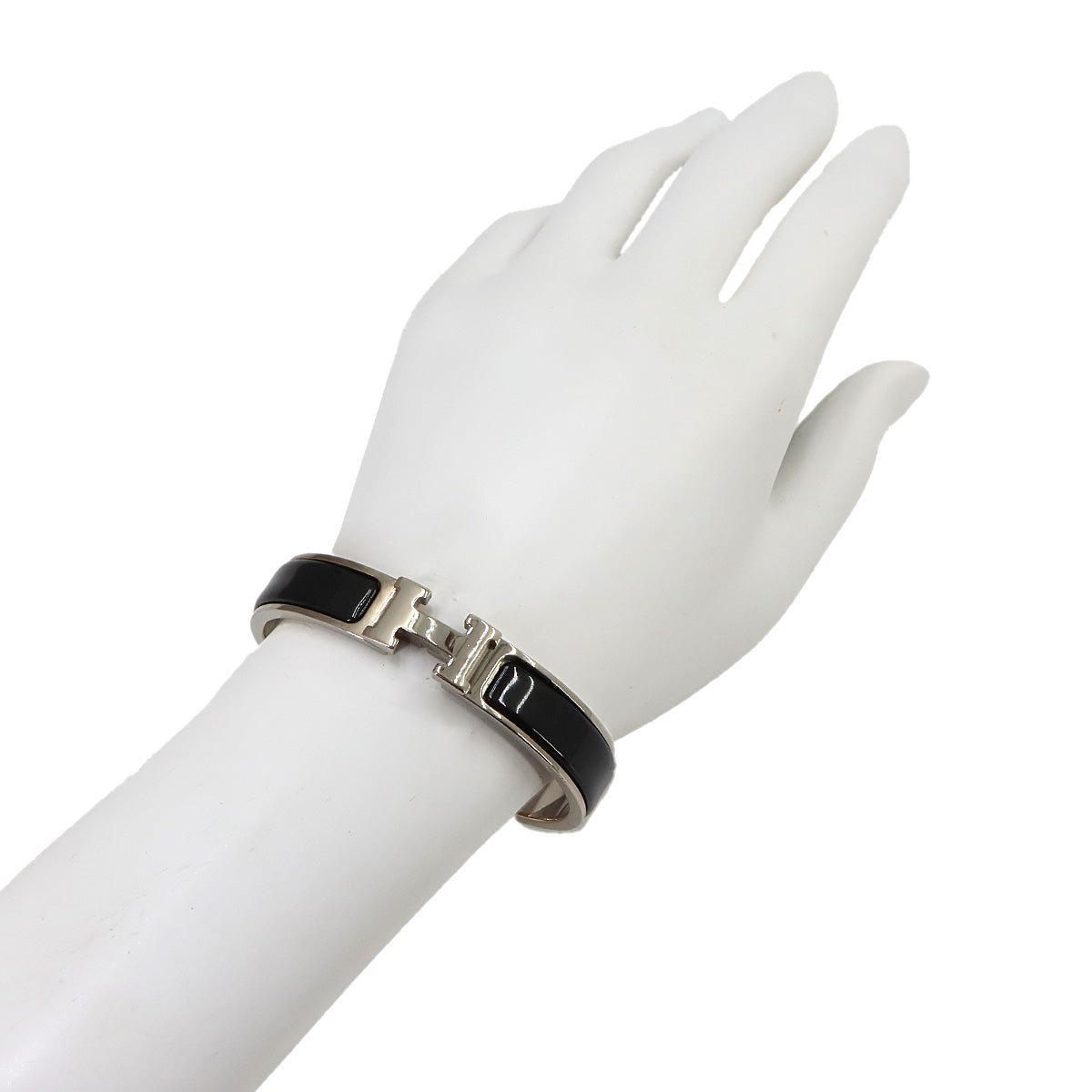 Clic H GM Bangle Bracelet Black Silver Accessory
