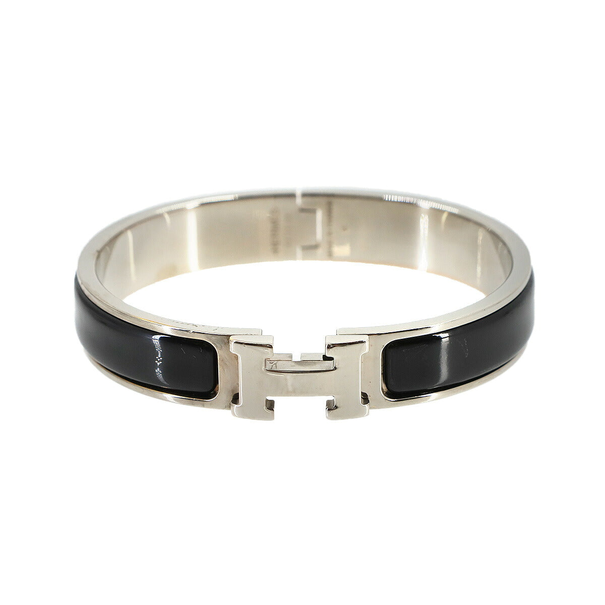 Clic H GM Bangle Bracelet Black Silver Accessory