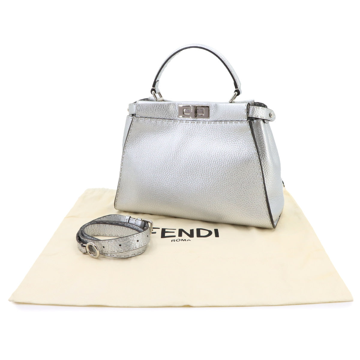Selleria Peekaboo Regular 2way Hand Bag Leather Silver 8BN290