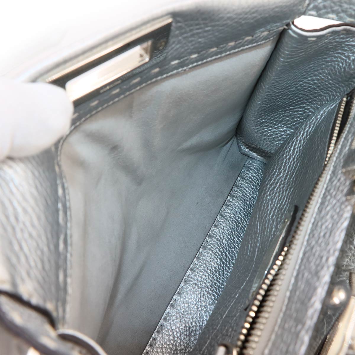Selleria Peekaboo Regular 2way Hand Bag Leather Silver 8BN290