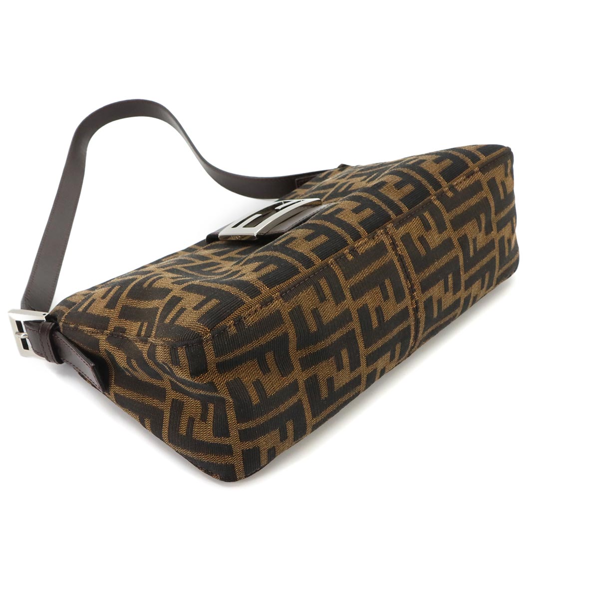 Zucca Shoulder Bag Canvas Leather Brown Black 26566 Purse