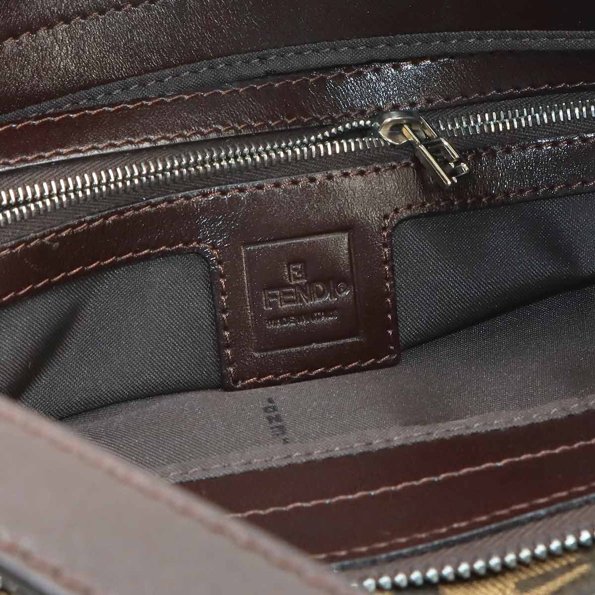 Zucca Shoulder Bag Canvas Leather Brown Black 26566 Purse