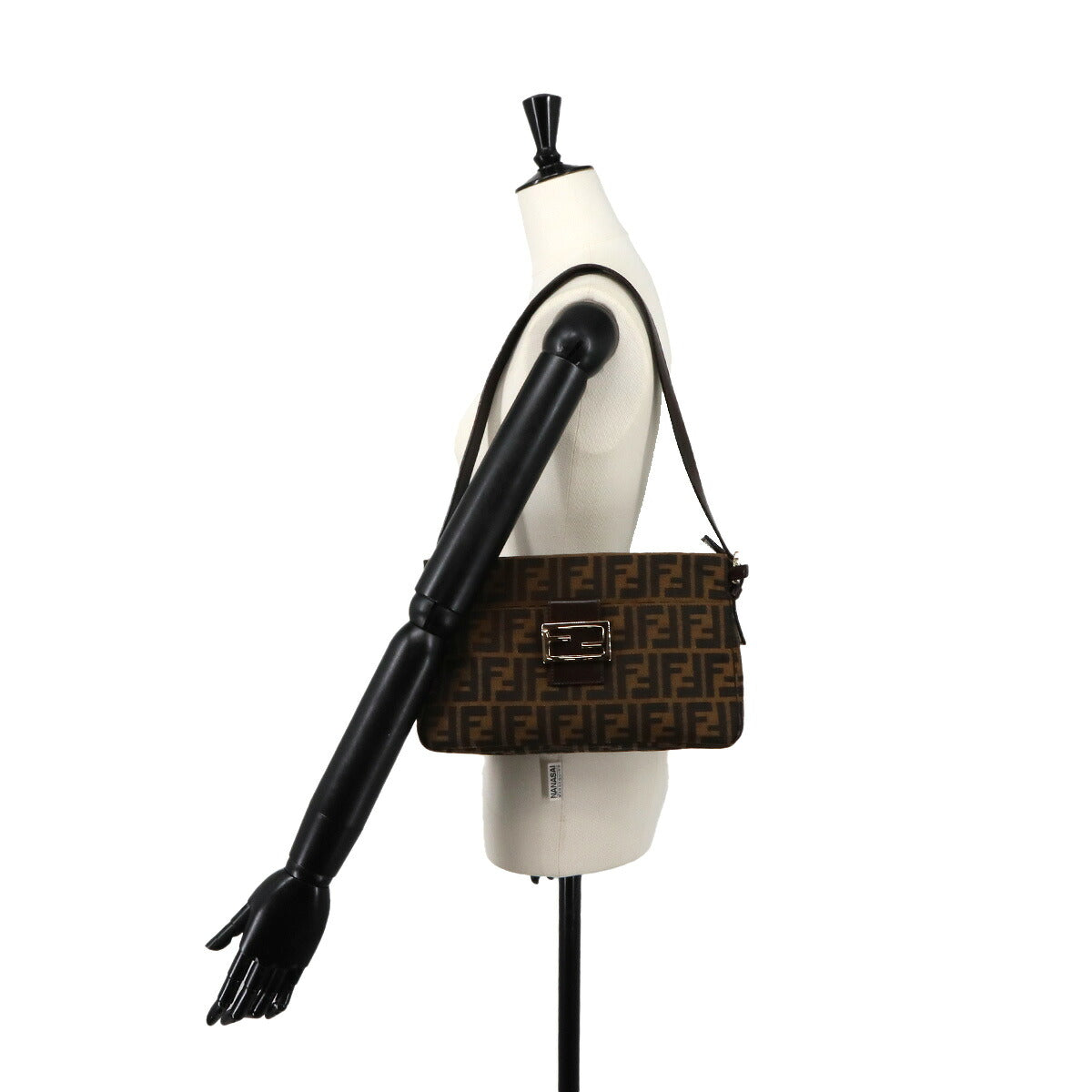 Zucca Shoulder Bag Canvas Leather Brown Black 26566 Purse