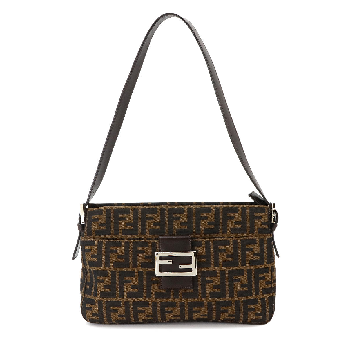 Zucca Shoulder Bag Canvas Leather Brown Black 26566 Purse
