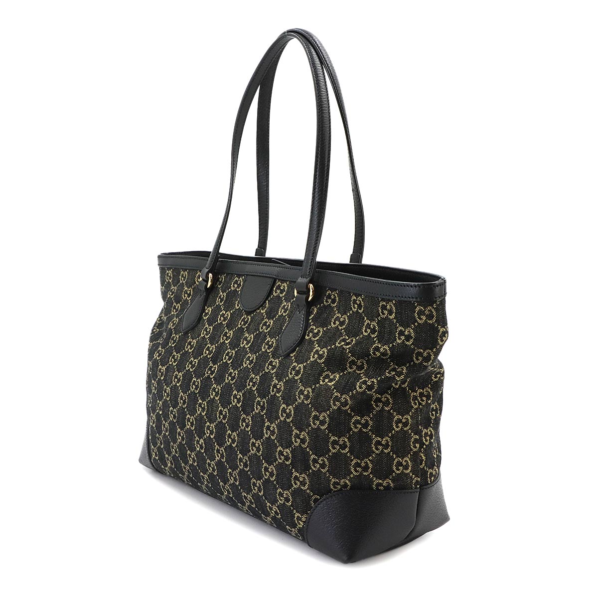 Ophidia Medium Tote Bag GG jacquard denim Leather Black 631685