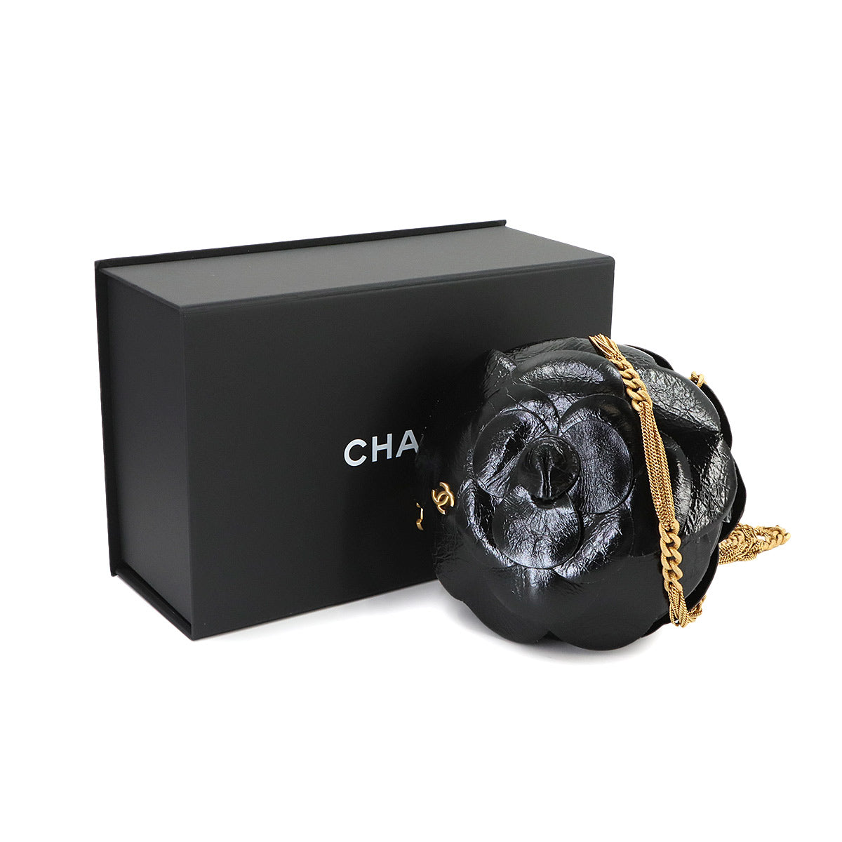 Camellia Chain Shoulder Bag Leather Black AS4445 Purse