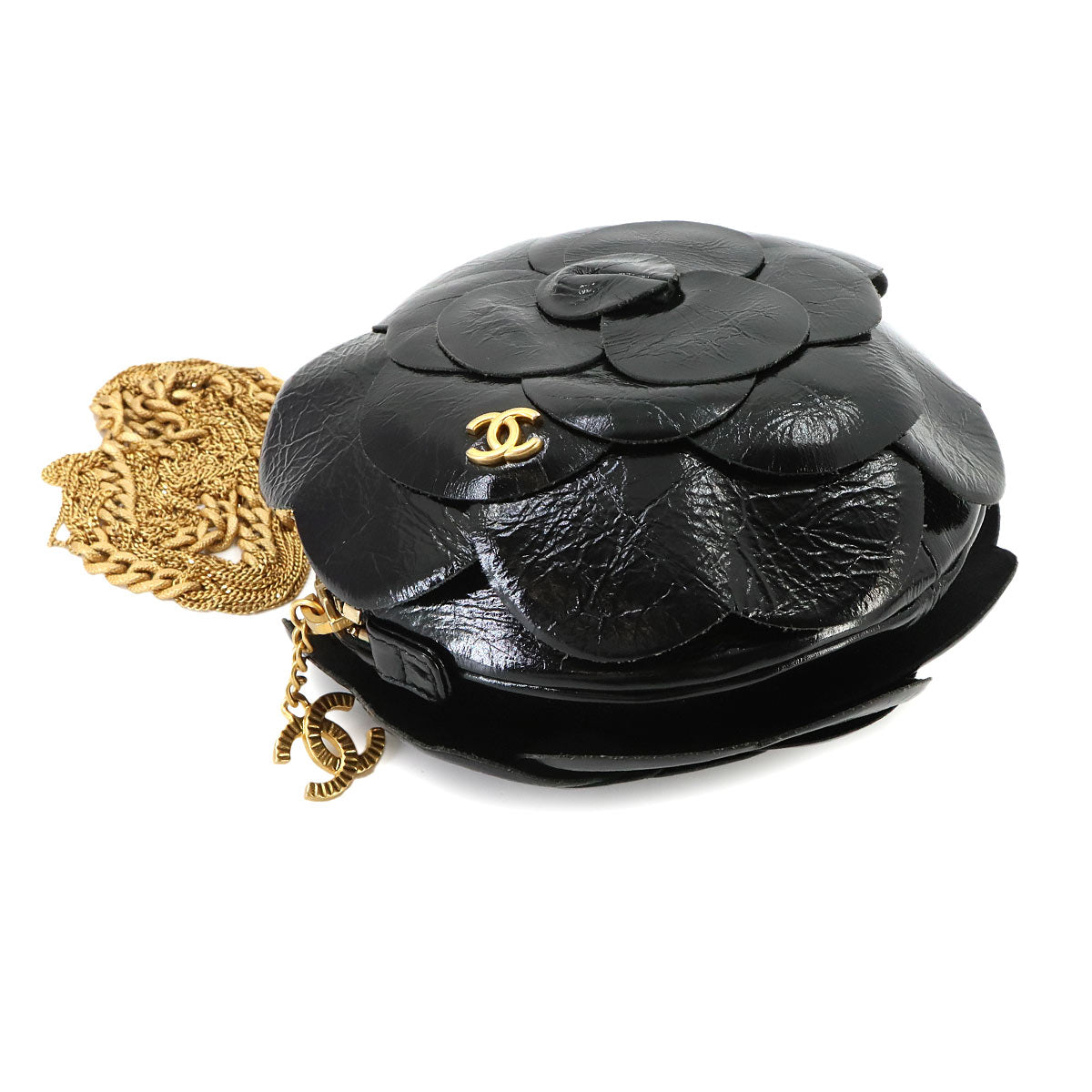 Camellia Chain Shoulder Bag Leather Black AS4445 Purse