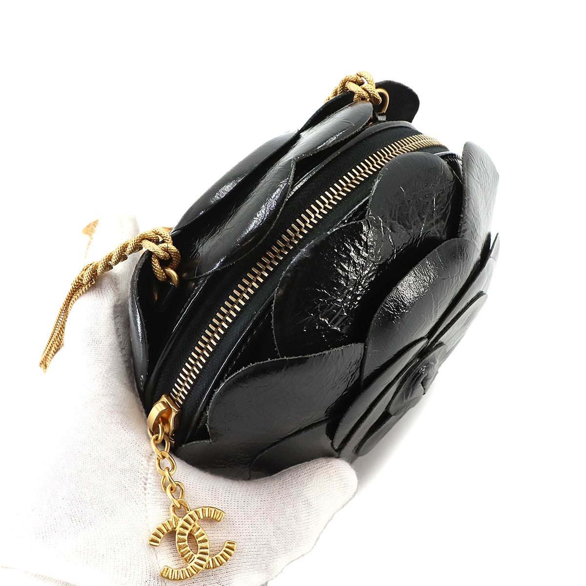 Camellia Chain Shoulder Bag Leather Black AS4445 Purse
