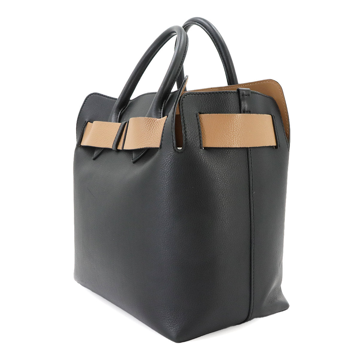 Belt Bag 2way Hand Shoulder Bag Leather Black Beige 4076723