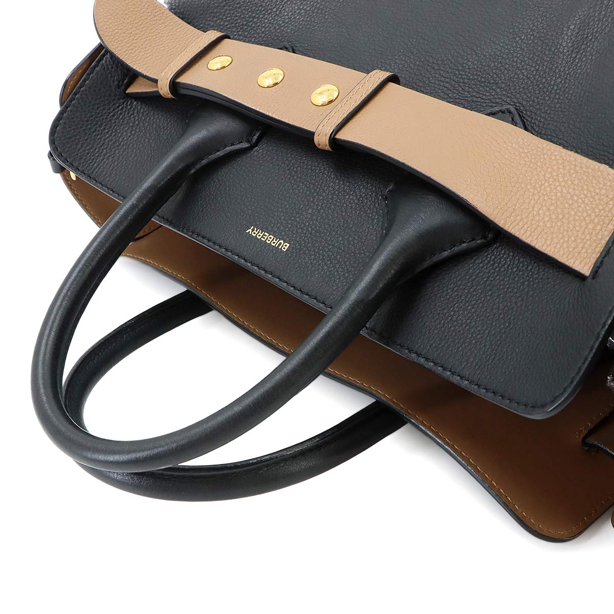 Belt Bag 2way Hand Shoulder Bag Leather Black Beige 4076723