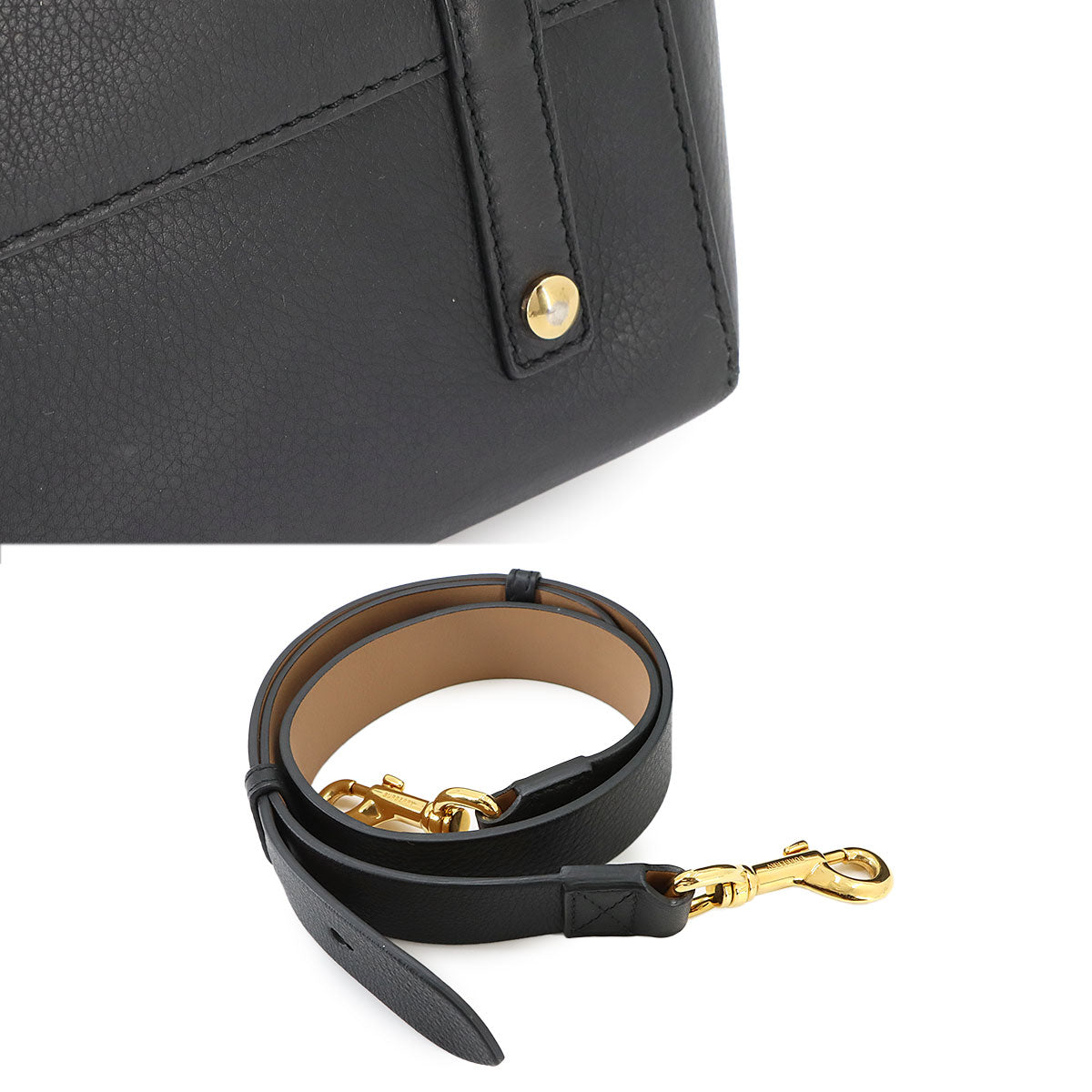 Belt Bag 2way Hand Shoulder Bag Leather Black Beige 4076723