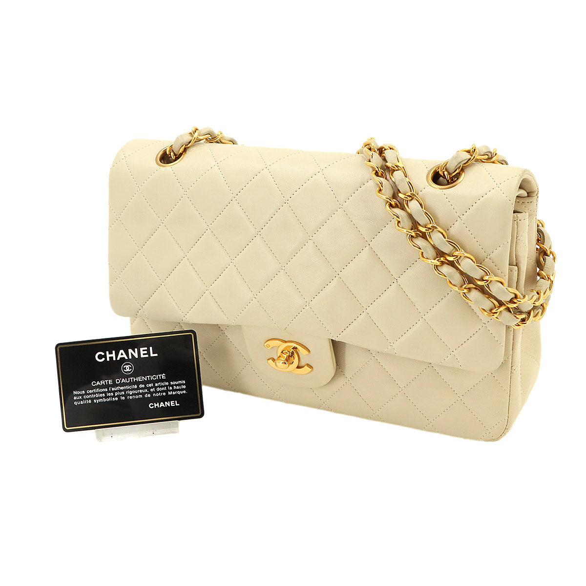 Matelasse 25 Chain Shoulder Bag Leather Beige A01112