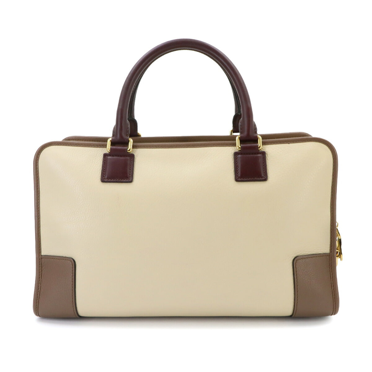 Amazona 36 Hand Bag Leather Beige Brown Bordeaux Purse