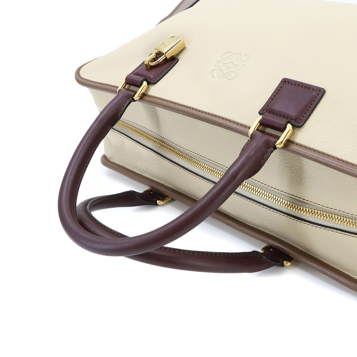 Amazona 36 Hand Bag Leather Beige Brown Bordeaux Purse