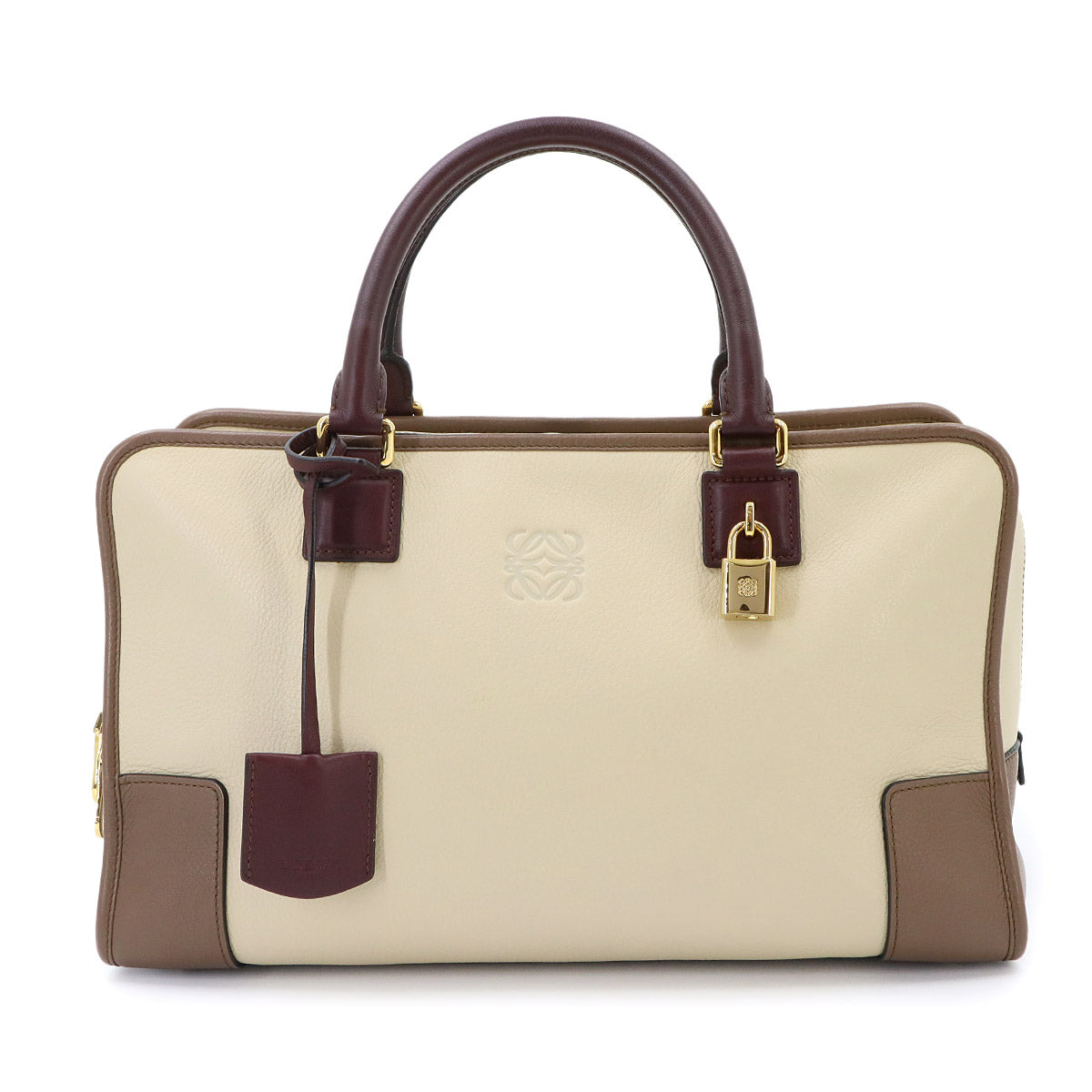 Amazona 36 Hand Bag Leather Beige Brown Bordeaux Purse