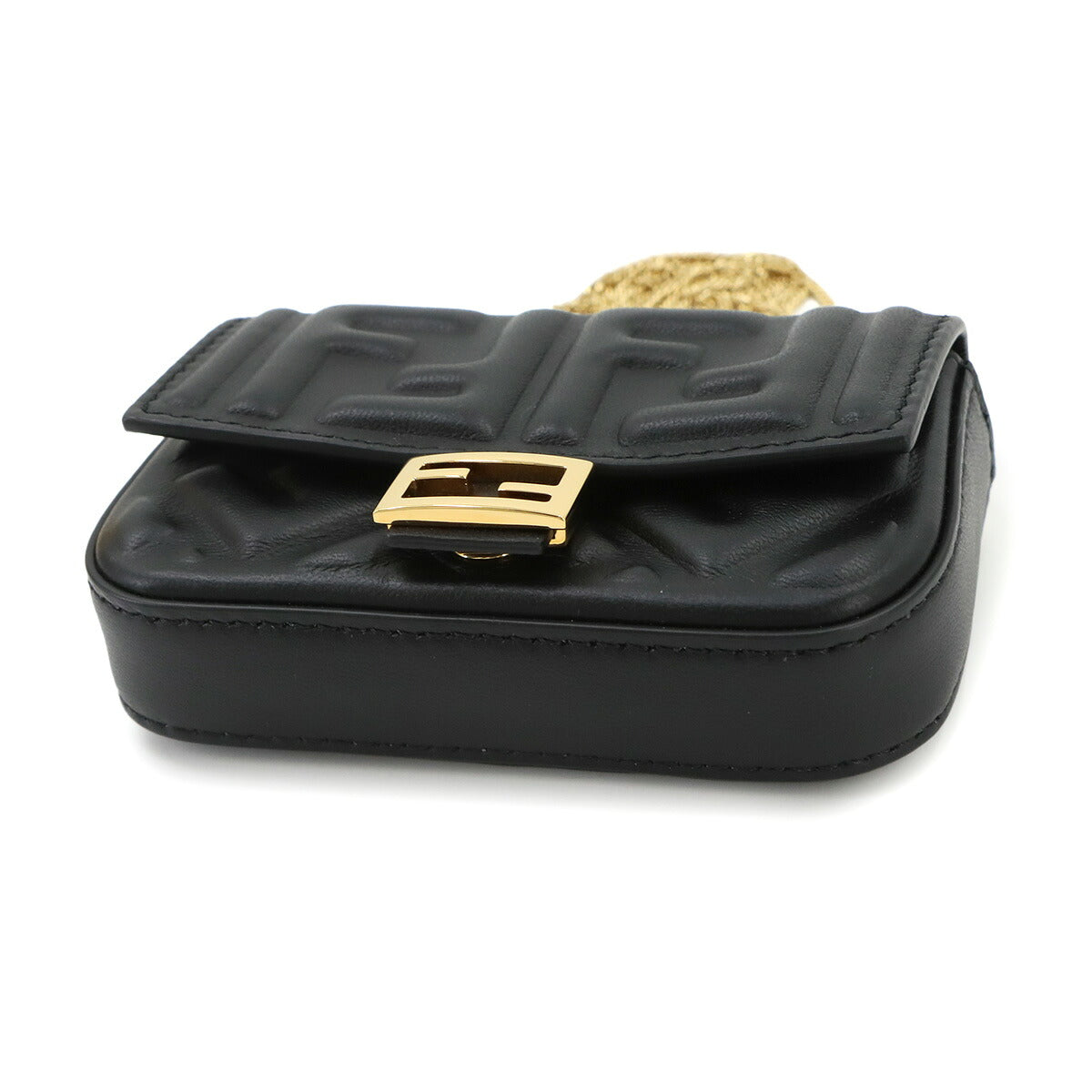 Nano Baguette Mini Chain Shoulder Bag Charm Black 7AR844