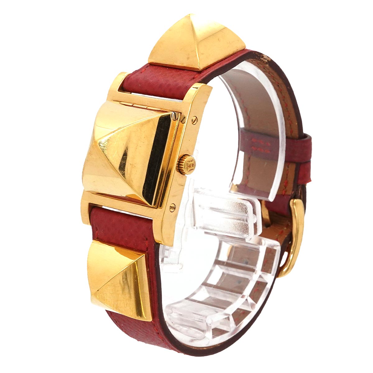 Medor Vintage pyramid Gold studs Quartz White Dial Ladies