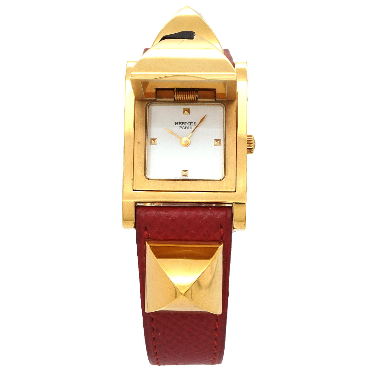 Medor Vintage pyramid Gold studs Quartz White Dial Ladies