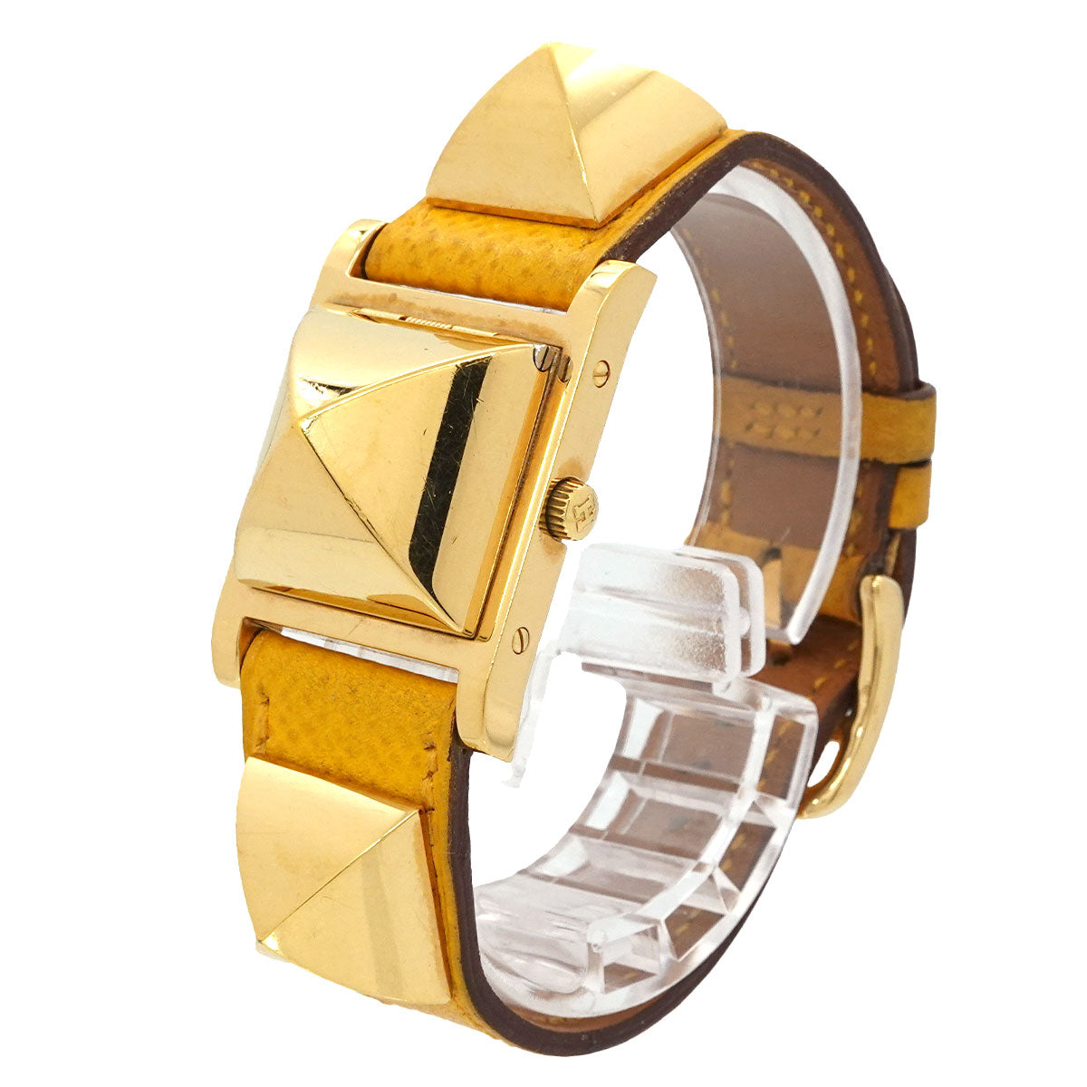 Medor Vintage pyramid Gold studs Quartz White Dial Ladies