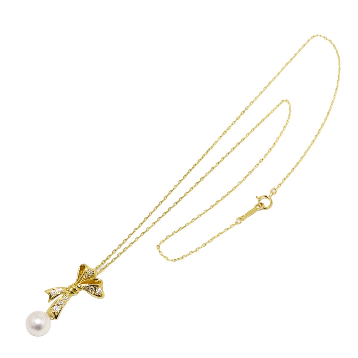 Akoya Pearl 7.6mm Diamond Necklace 18K Yellow Gold 750