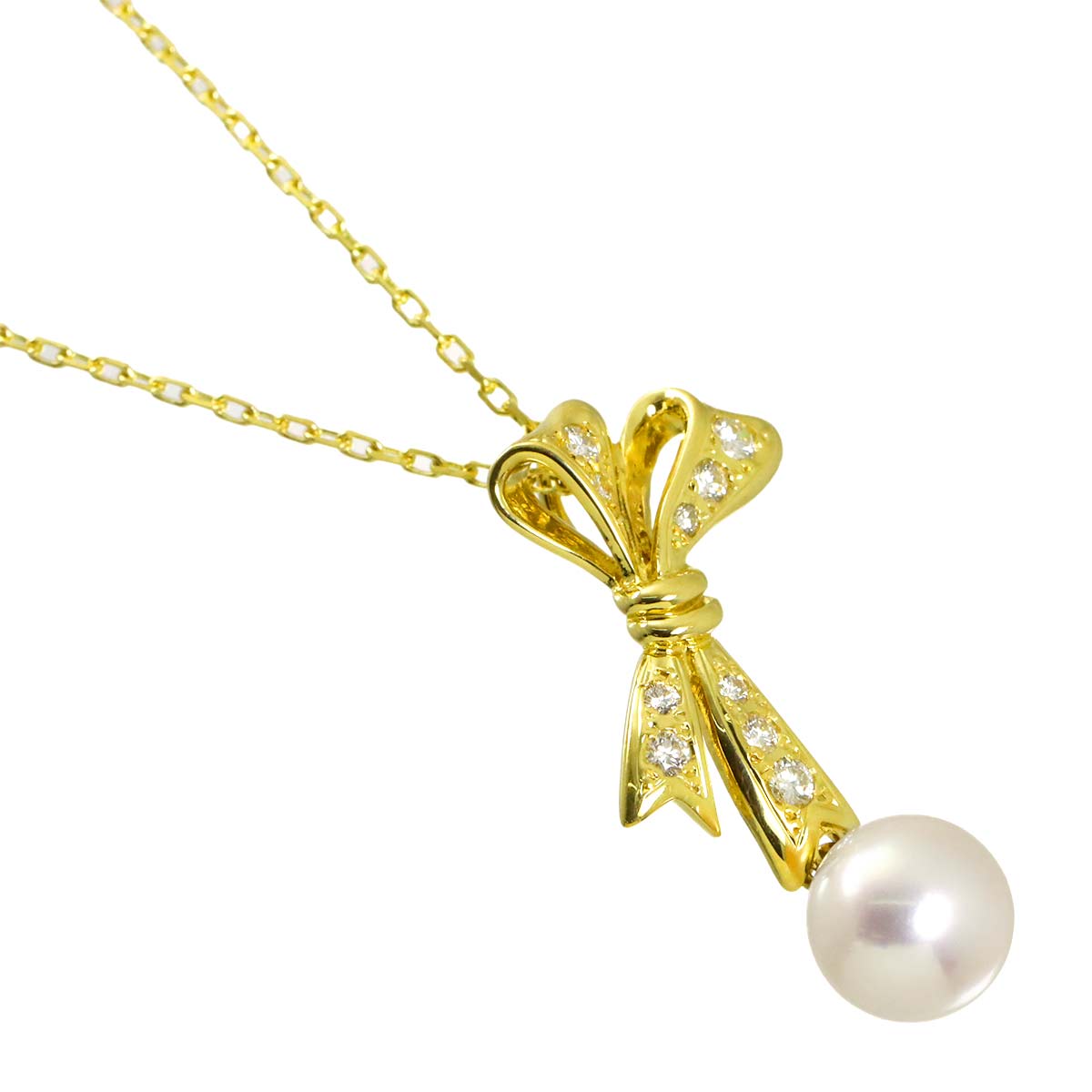 Akoya Pearl 7.6mm Diamond Necklace 18K Yellow Gold 750
