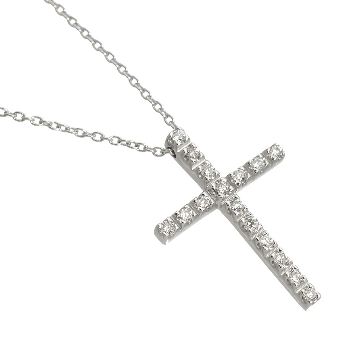 Diamond 0.16ct Cross Necklace 18K WG 750