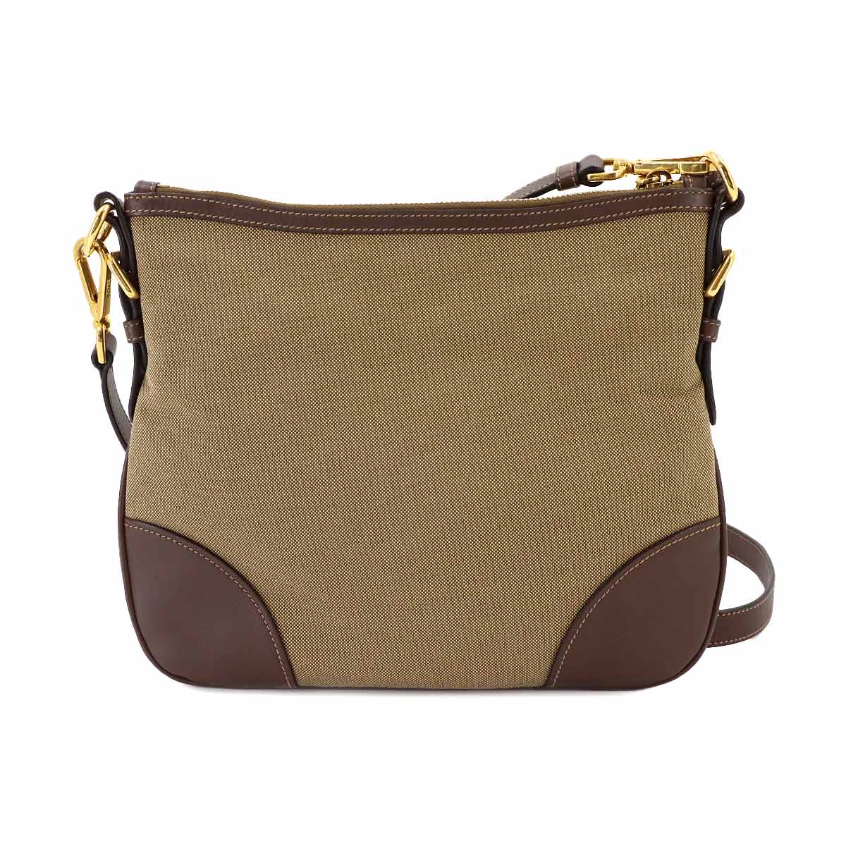 Logo Jacquard Shoulder Bag Canvas Leather Beige Brown Purse