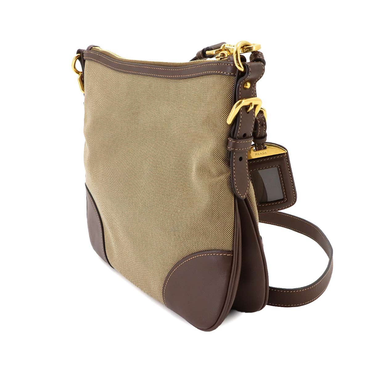Logo Jacquard Shoulder Bag Canvas Leather Beige Brown Purse