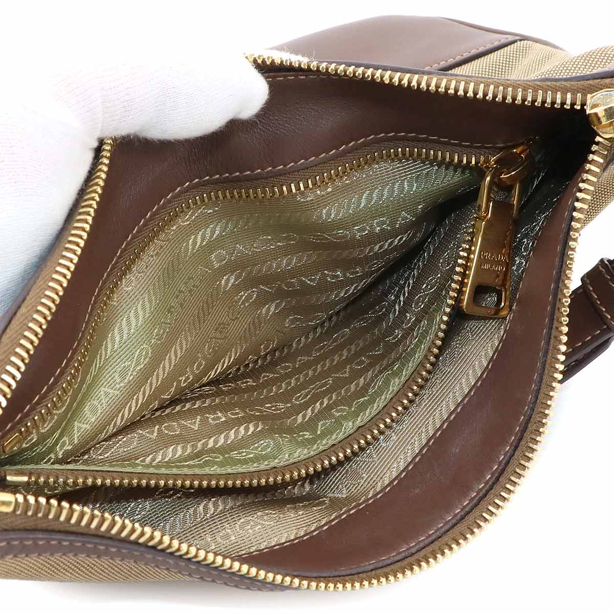Logo Jacquard Shoulder Bag Canvas Leather Beige Brown Purse
