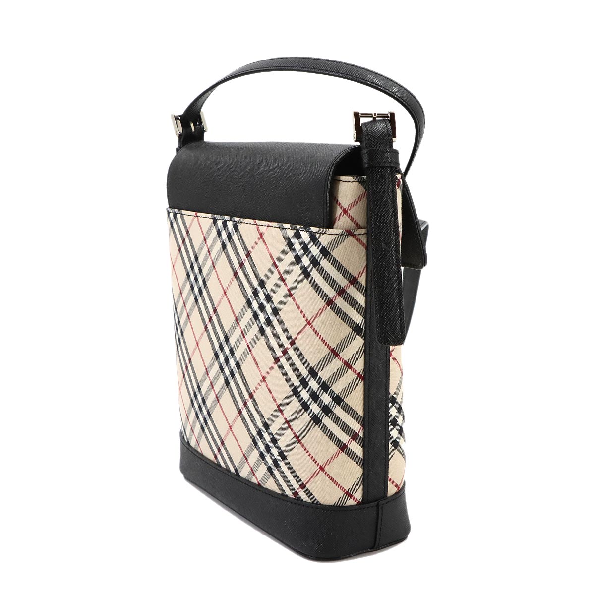 Plaid Shoulder Bag Canvas Leather Beige Black Purse