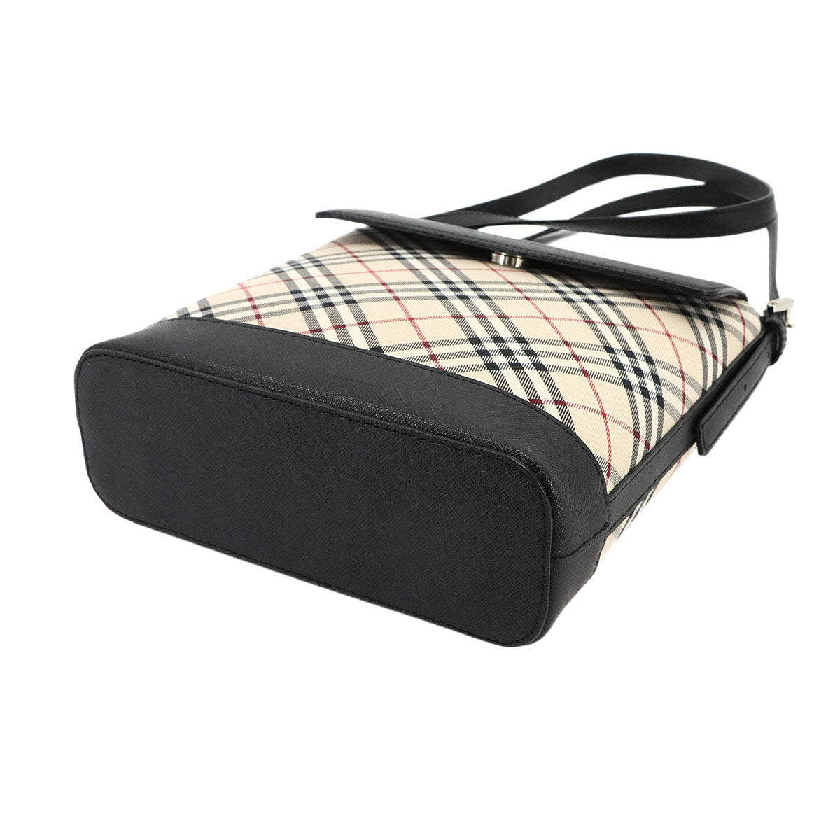 Plaid Shoulder Bag Canvas Leather Beige Black Purse