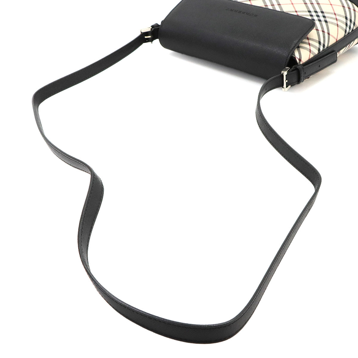 Plaid Shoulder Bag Canvas Leather Beige Black Purse