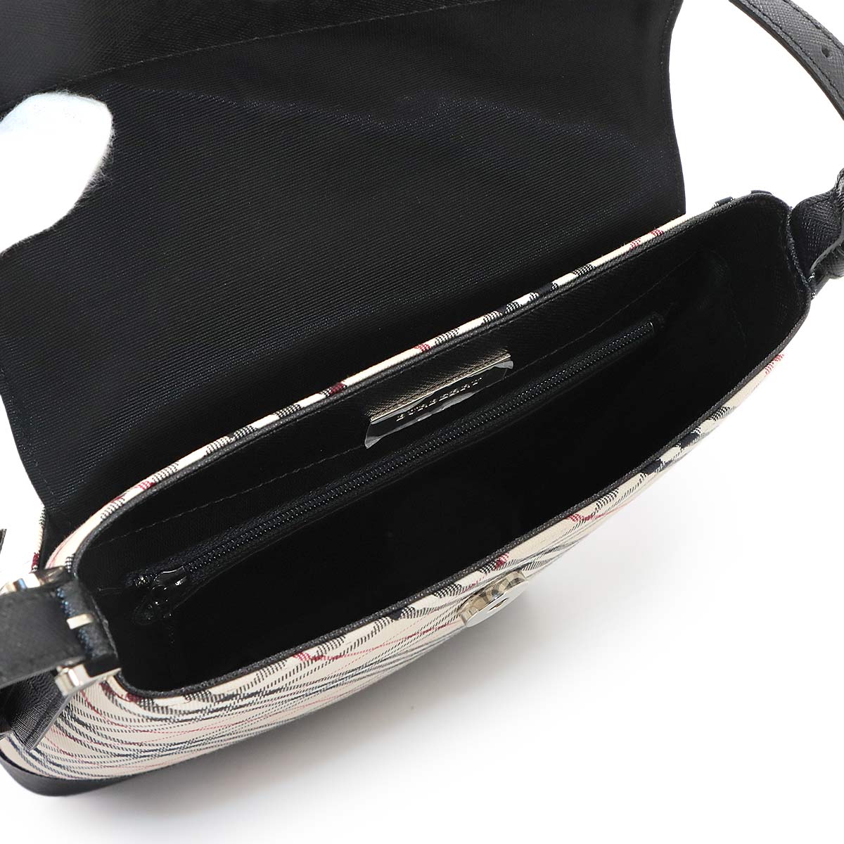 Plaid Shoulder Bag Canvas Leather Beige Black Purse
