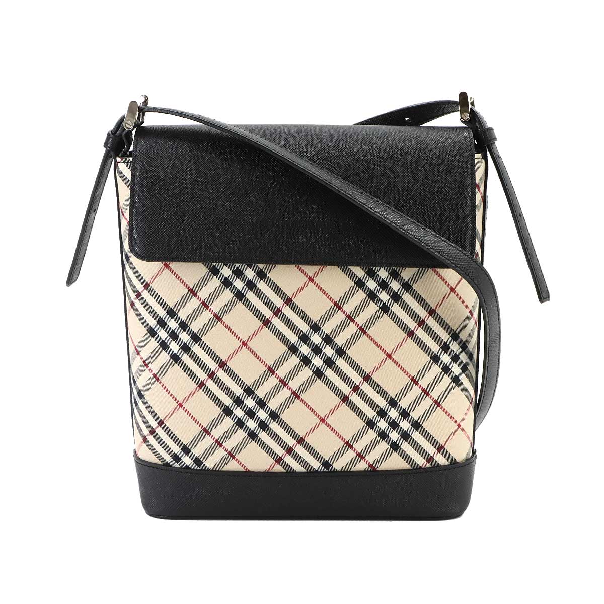 Plaid Shoulder Bag Canvas Leather Beige Black Purse