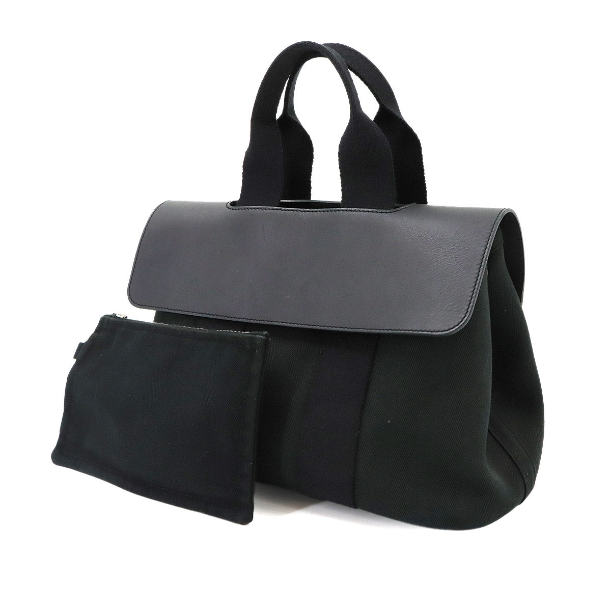 Valparaiso PM Hand Bag Toile Chevron Leather Black Purse