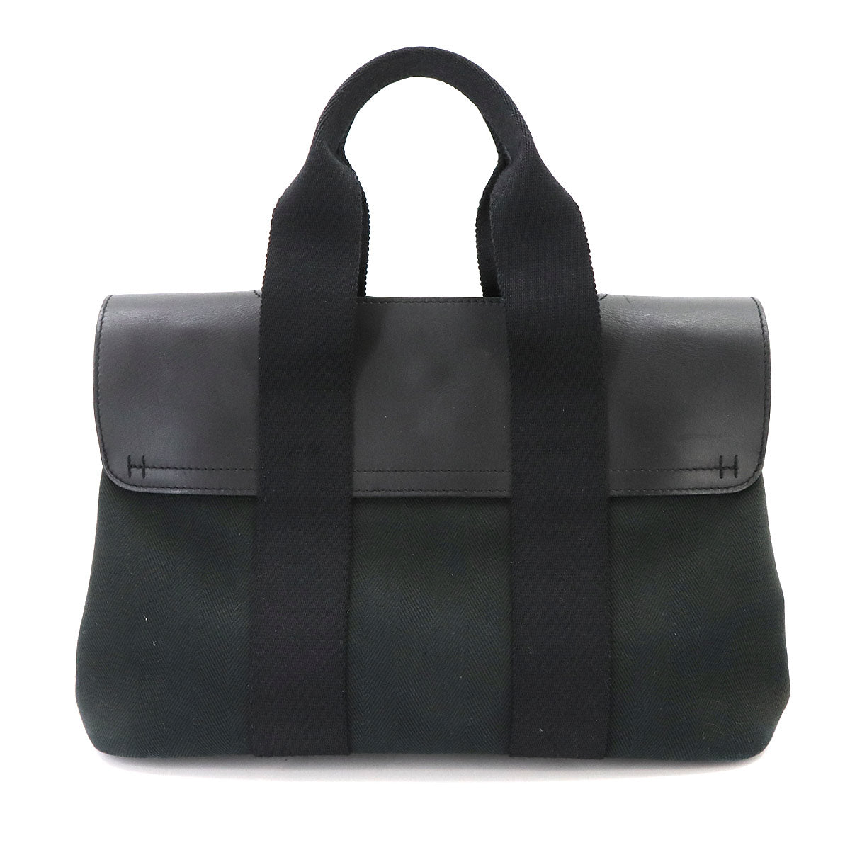 Valparaiso PM Hand Bag Toile Chevron Leather Black Purse